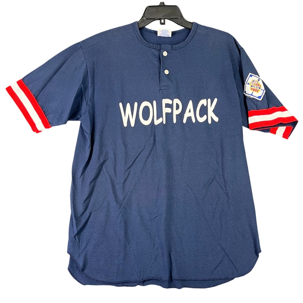 Eagle USA Wolfpack Jersey Mens L Navy Blue Henley AAU USA Baseball Vintage 90s